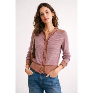 Soaked in Luxury SL Lorraine Cardigan Lavender Brown Bubble Knit Sweater Small